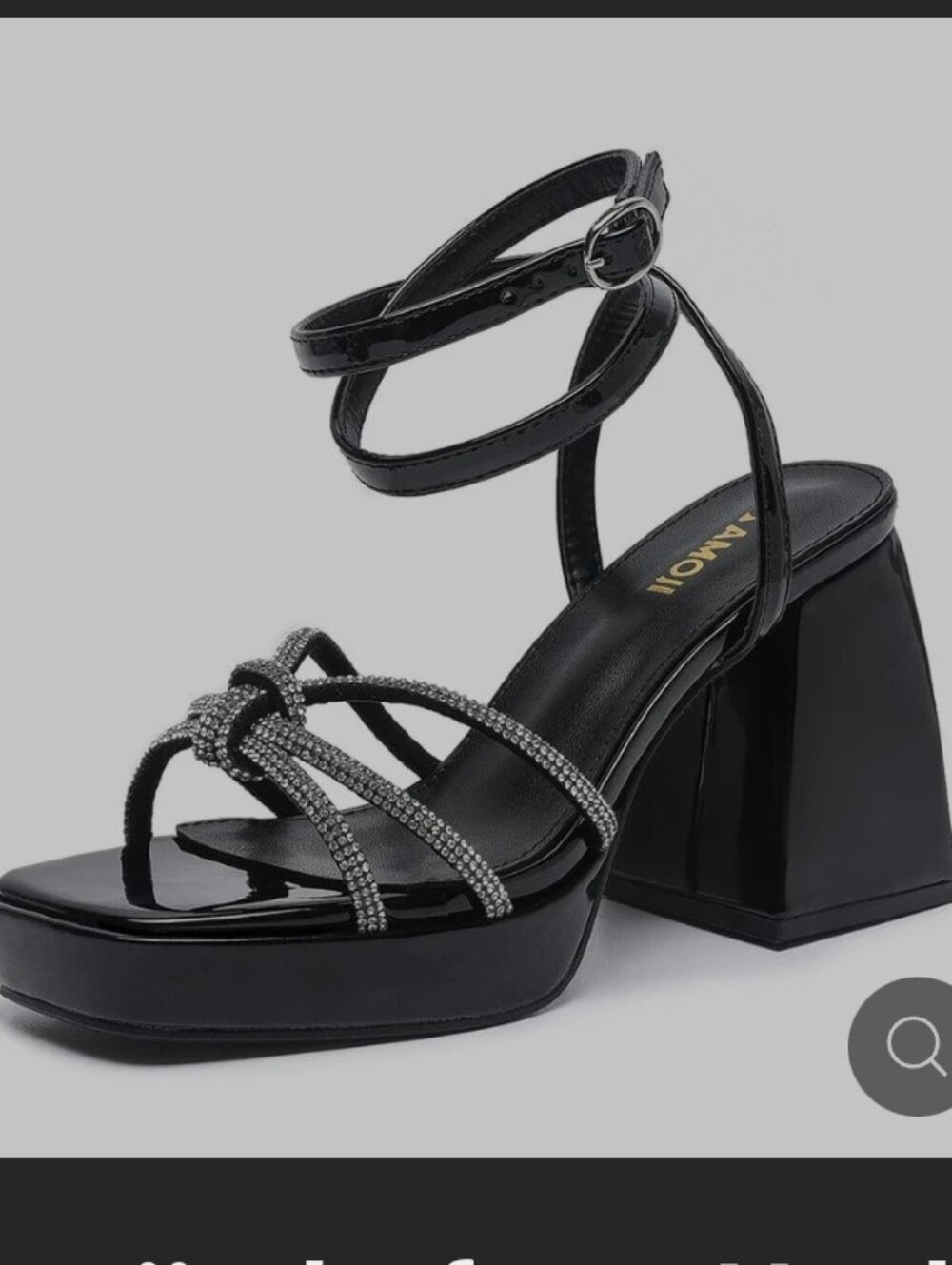 glam Black Patent Platform Sandals with Rhinestone Bows